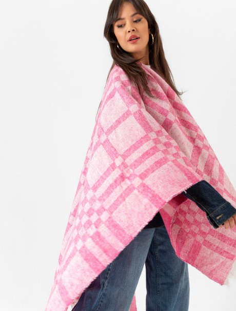 Çift Taraflı Omuz Şal Panço Karışık Desen