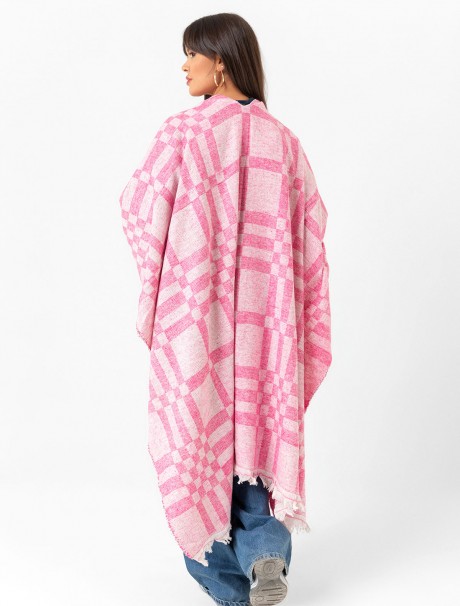 Çift Taraflı Omuz Şal Panço Karışık Desen