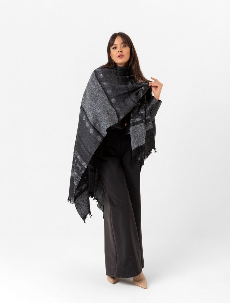 Çift Taraflı Omuz Şal Panço Karışık Desen