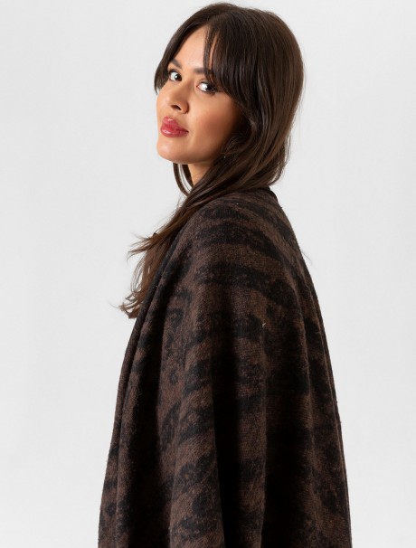 Çift Taraflı Omuz Şal Panço Karışık Desen