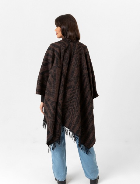 Çift Taraflı Omuz Şal Panço Karışık Desen