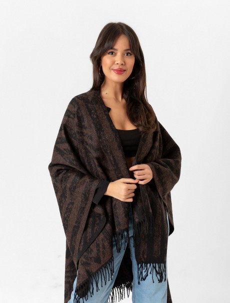 Çift Taraflı Omuz Şal Panço Karışık Desen