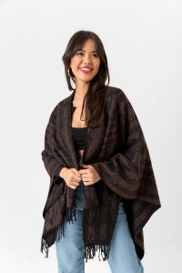 Çift Taraflı Omuz Şal Panço Karışık Desen