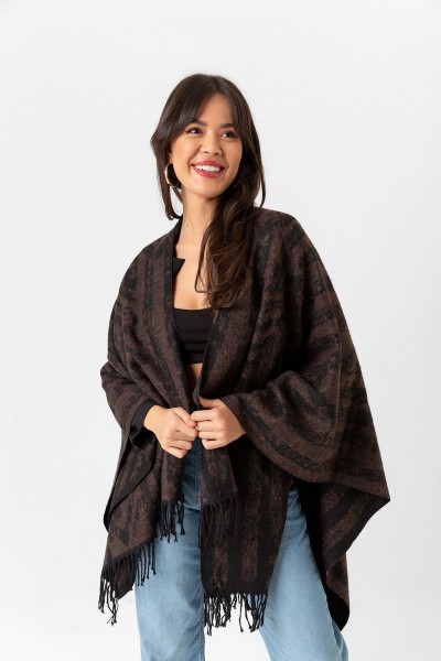 Çift Taraflı Omuz Şal Panço Karışık Desen