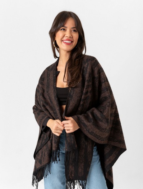 Çift Taraflı Omuz Şal Panço Karışık Desen