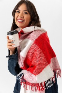 Kadın Buklet Şal - Kalın & Yün Kare Desen 180 x 60 Cm