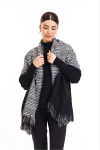 Çift Taraflı Ekoseli Yün Dokulu Atkı Şal