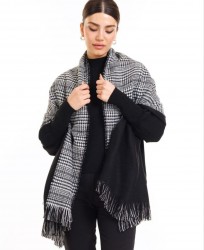 Çift Taraflı Ekoseli Yün Dokulu Atkı Şal
