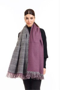 Çift Taraflı Ekoseli Yün Dokulu Atkı Şal