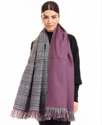 Çift Taraflı Ekoseli Yün Dokulu Atkı Şal